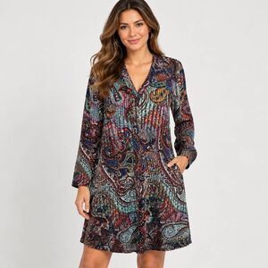 Susan Graver Polyester Paisley Shirt Dress Size M